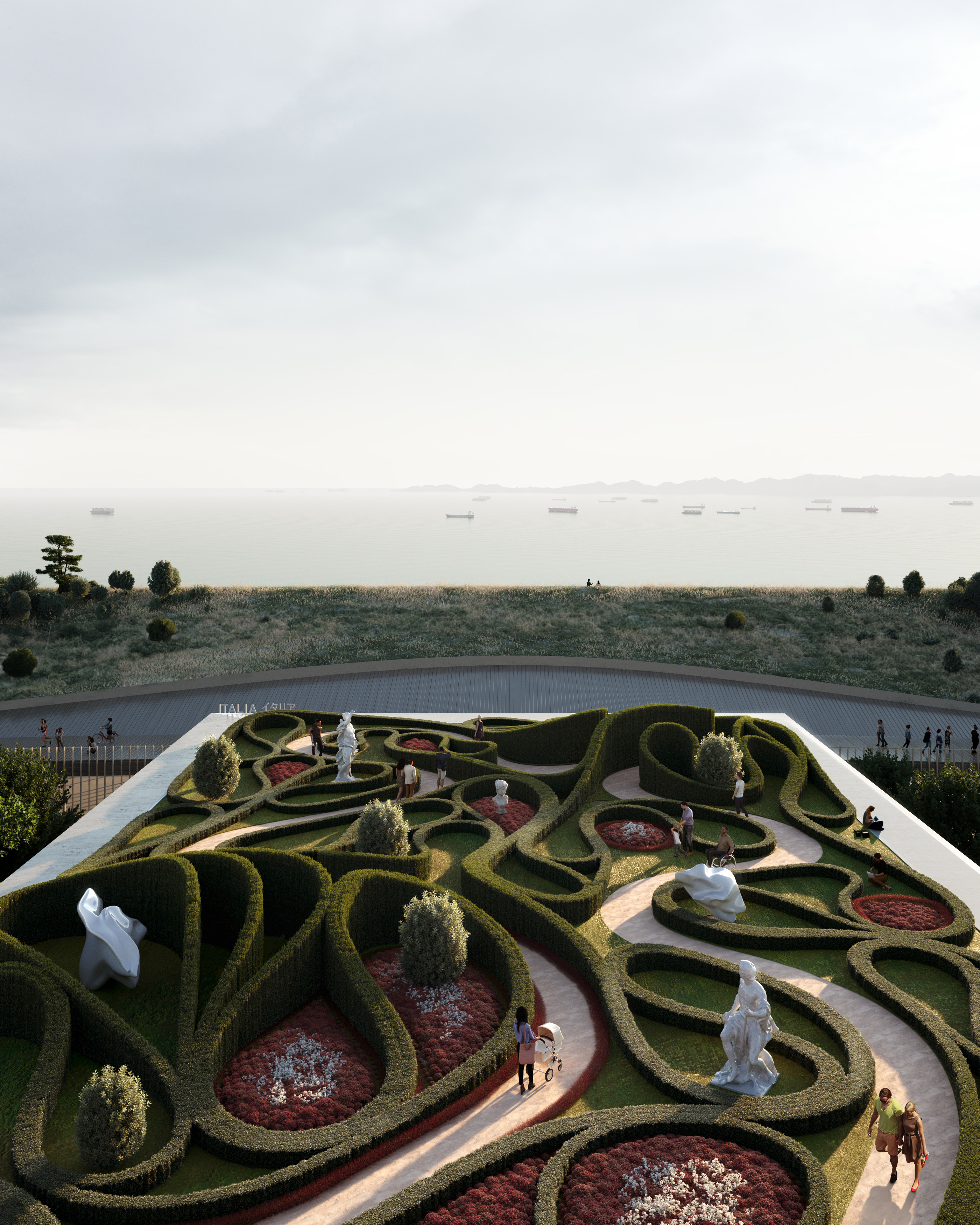 오사카 인공섬에 세워진 이탈리아 파빌리온 5 MCA Padiglione Italia Expo 2025 Osaka garden Visual by MCA Visual